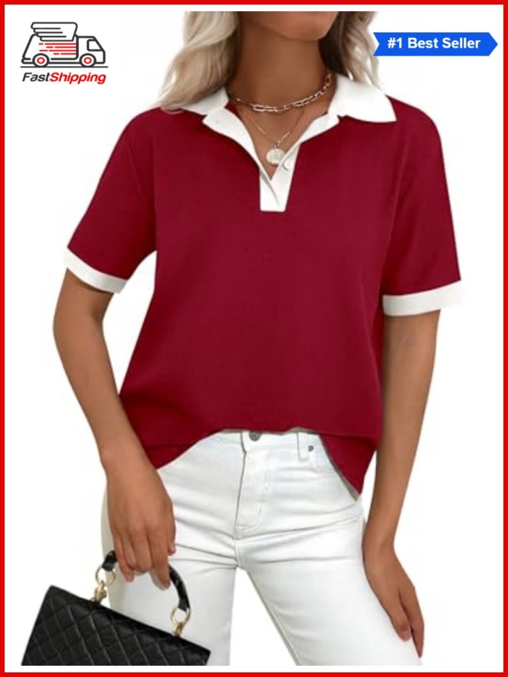 ✨PRETTYGARDEN Short Sleeve Collared Polo Shirt Women